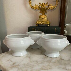 Set Of 3 Cordon Bleu White Lion Head Porcelain Soup Bowls Bowl French